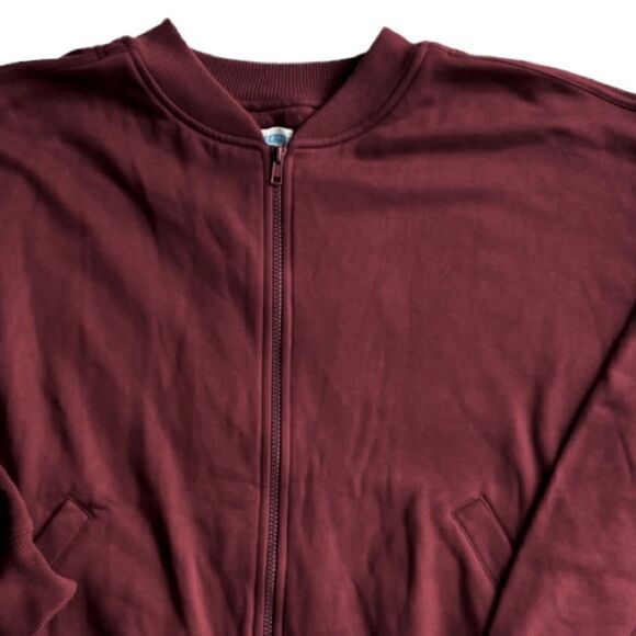 NWT Vintage Cheetah Mervyn’s oversized Wine Long sleeve Fleece Zip Up Sweater L - Picture 4 of 6